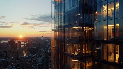 Cinematic footage of a high-rise residential tower at sunset  