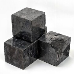 AI generated illustration of three metallic dark grey ice cubes - obrazy, fototapety, plakaty