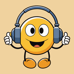 smiley face holding headphones listening to music