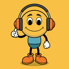 smiley face holding headphones listening to music