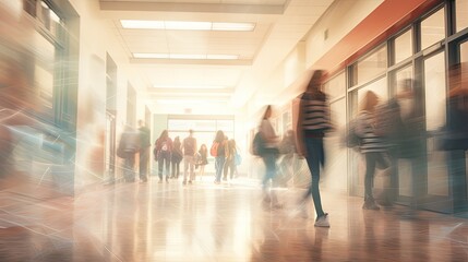 Fototapeta premium lockers blurred high school interior
