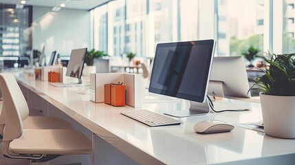 computer blurred classic white modern office interior