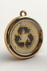 AI generated illustration of a gold coin featuring recycling symbol icon