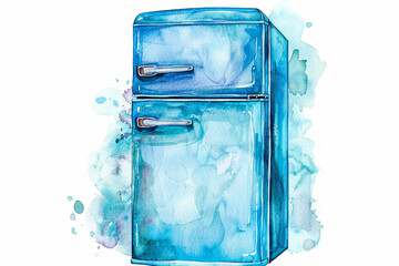 Whimsy watercolor of A Refrigerator clipart, watercolor clipart, Perfect for nursery, isolated on white background 