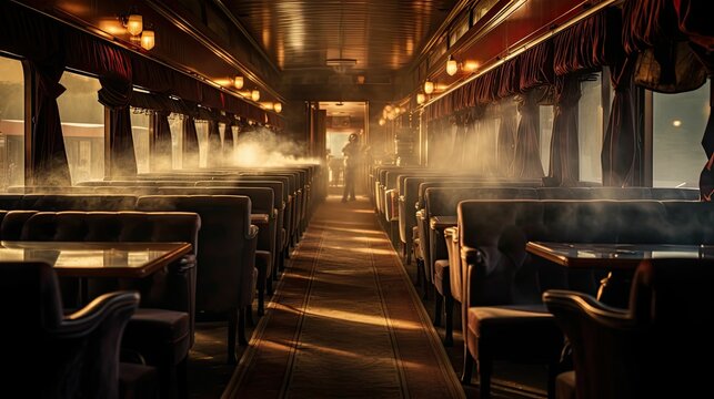 dining blurred steam train interior