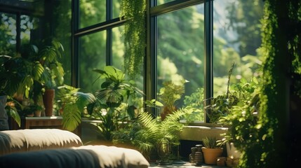 garden blurred green home interior
