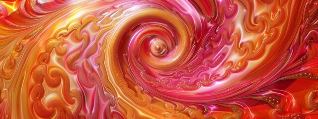 A vibrant, colorful background with swirling patterns of orange and pink hues, resembling the interior of an ice cream sundae in macro photography style.