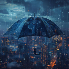 metaphor of cybersecurity umbrella shield