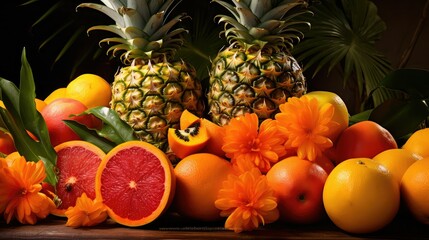 segments tropical orange fruit - obrazy, fototapety, plakaty