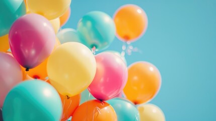 Background with balloons of different colors. Design a greeting card or a birthday invitation.