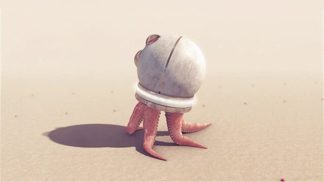 animation of an octopus in a space suit crawling on the sand Tentacle Walk Cycle