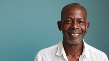 Fototapeta premium A man with a white shirt and gray hair is smiling