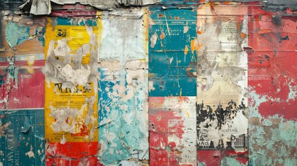 Street posters on urban wall with distressed texture and grunge background