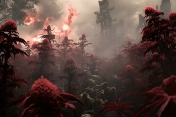 Fototapeta premium Mesmerizing Smoke magic forest. Fantasy outdoor scary. Generate Ai