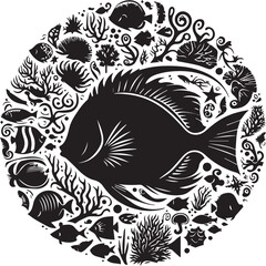 Sea fish silhouette isolated on white background