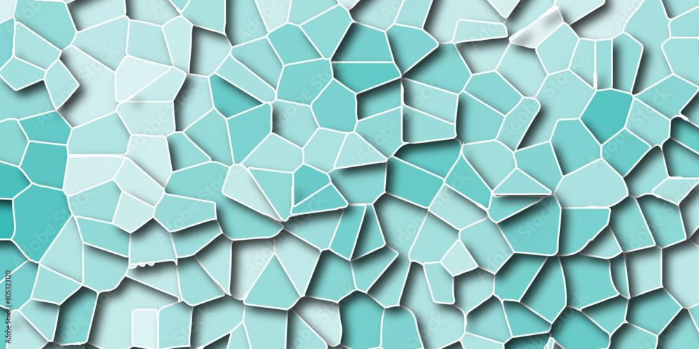 Poster Abstract Light Royel green Broken Stained floor design with crack stone. Artful decoration of stone cubes in architectural design. Geometric hexagon tiles textured with cracked rock.