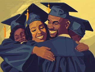 Graduates embracing family members. 