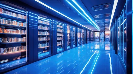 futuristic blue library
