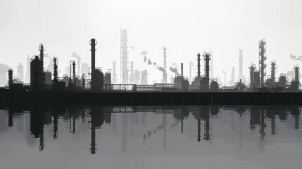 Factory construction silhouette. Industrial factories, refinery panorama and manufacture buildings skyline. Generative AI.