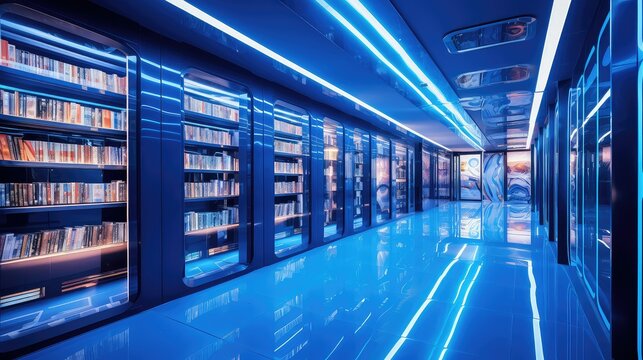 futuristic blue library