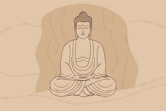 Abstract meditative calm, zen buddha line art on soft background evoking serenity and mindfulness. Great as logo or print design inspiration