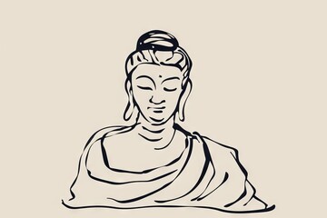 Abstract meditative calm, zen buddha line art on soft background evoking serenity and mindfulness. Great as logo or print design inspiration