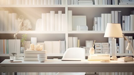 desk blurred white home interior