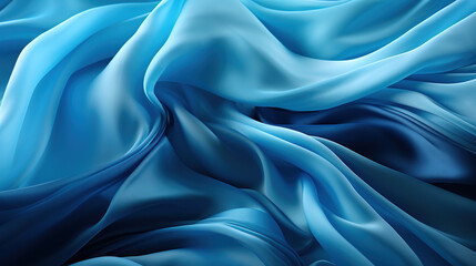 Obraz premium Fluttering Blue Color Fabric Heavenly in Space With Delicate Folds on Blurry Background