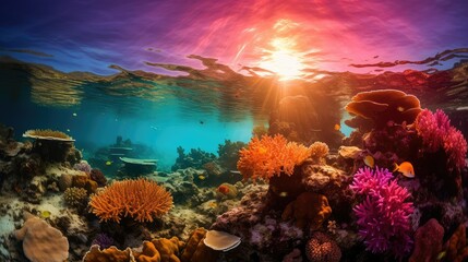 coral under water sun