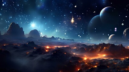 Fototapeta premium Starry skies designing a space Scene with twinkling stars and nebulous clouds
