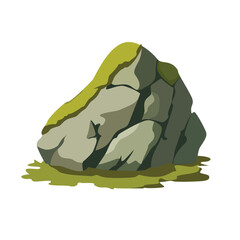Old mossy rock or boulder vector illustration, ancient stone with swamp moss, jungle mountains concept