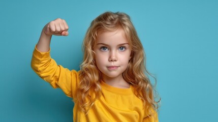Fototapeta premium Little Girl Posing With Fist Up