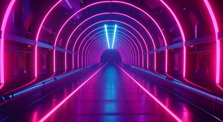 Futuristic tunnel with neon lights, ideal for themes of time travel and advanced technology