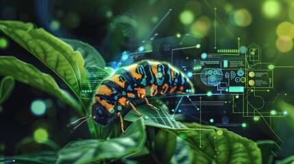 Fototapeta premium the journey of Digital Transformation with a caterpillar morphing into a butterfly, symbolizing evolution and adaptation.