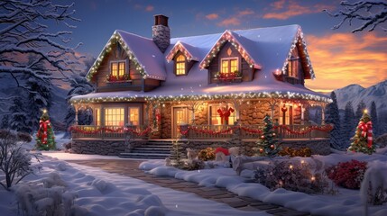 Obraz premium windows house christmas lights