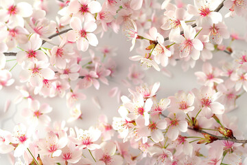 Obraz premium A fresh and airy background with a delicate cherry blossom pattern in soft pinks and whites, reminiscent of spring.