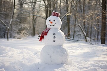 Fototapeta premium Whimsical Snowman winter sunny. Nature sky. Generate Ai