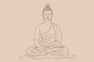 Abstract meditative calm, zen buddha line art on soft background evoking serenity and mindfulness