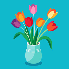 Set of Tulip flower on the vase vector