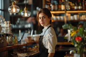 waitress working in cafe or restaurant