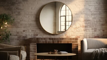 rustic blurred circle mirror interior