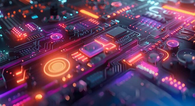 The image depicts a sleek futuristic supercomputer with a high angle view The computer features glowing neon accents and intricate circuit patterns showcasing its advanced technological capabilities