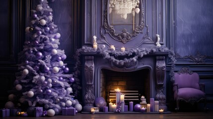 Obraz premium fireplace purple christmas tree