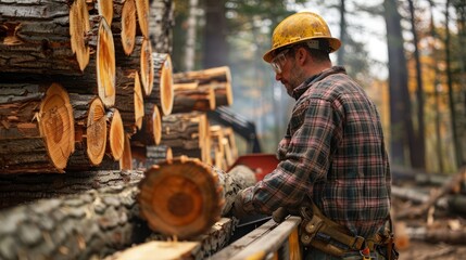 worker loading logs onto a truck bed after tree cutting operations