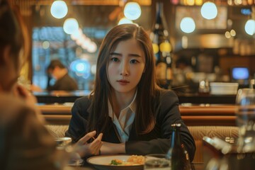 Fototapeta premium Asian female taking an order at a restaurant