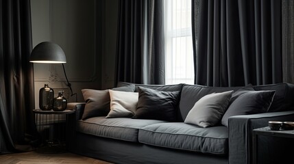 Fototapeta premium curtains dark grey linen