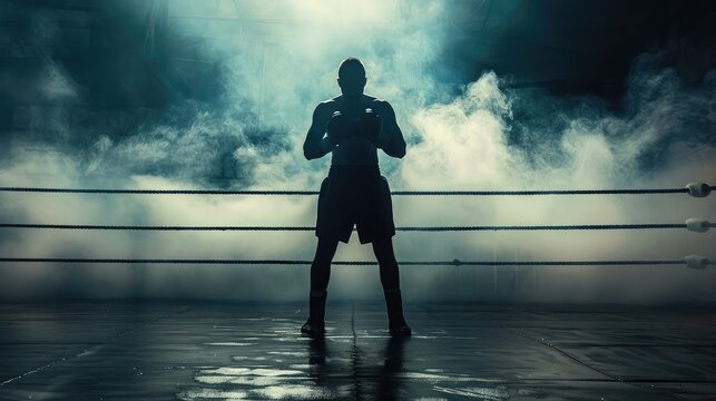boxer training alone in the ring, shadowboxing with determination