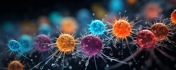 A colorful cluster of bacteria with a blue one in the middle. The bacteria are all different colors and sizes