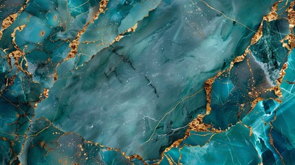 Luminous Turquoise Marble Texture with Gold Details
