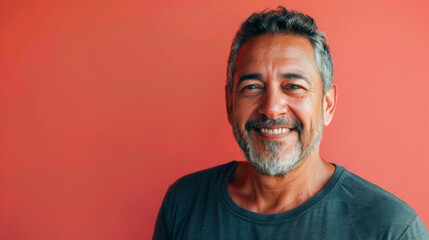 Obraz premium A man with a beard and gray hair is smiling at the camera